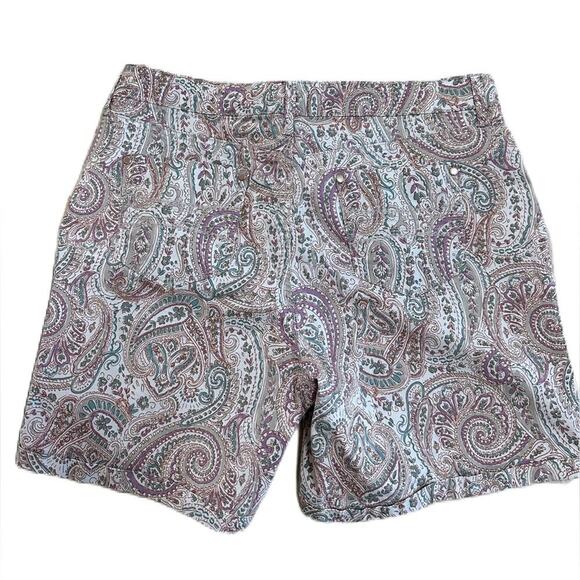 Bandolino Womans Shorts Size 12 Amy Short Cotton Cuffed Paisley Print Stretch - Picture 2 of 8
